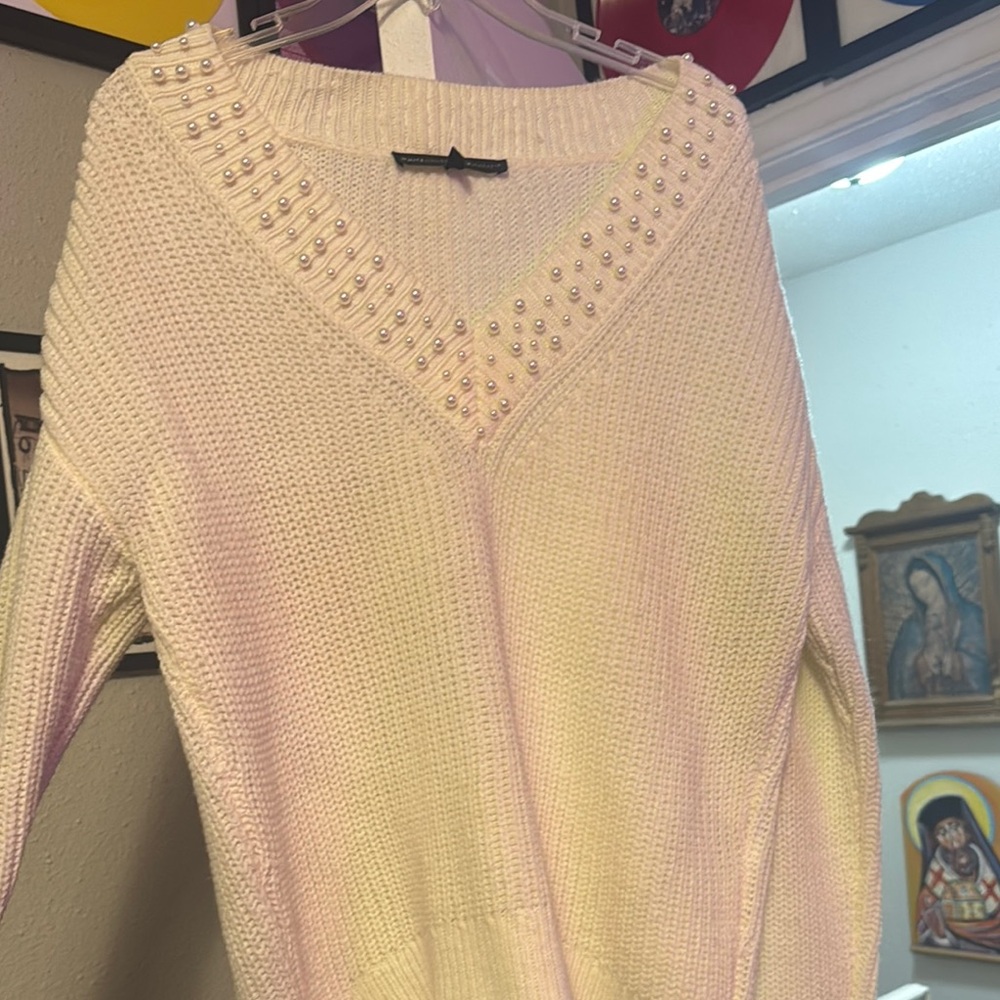 Elegant Cream Sweater with Pearl Accents